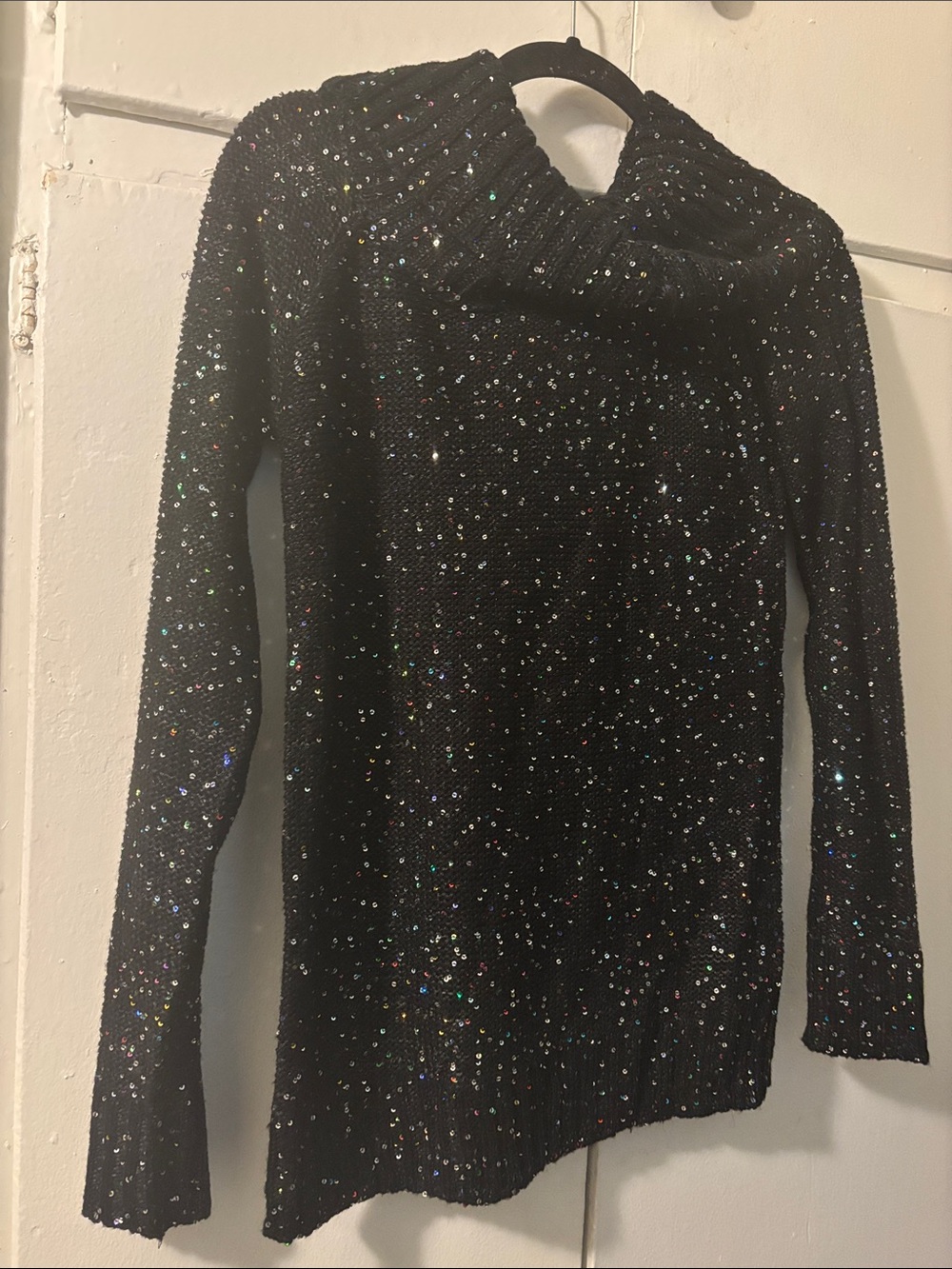 Black Sequin Cowl Neck Women's Sweater Hoodie